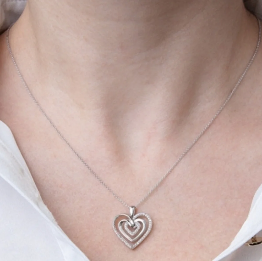 Bridge Diamond Sterling Silver Heart Necklace - Picture 2 of 7